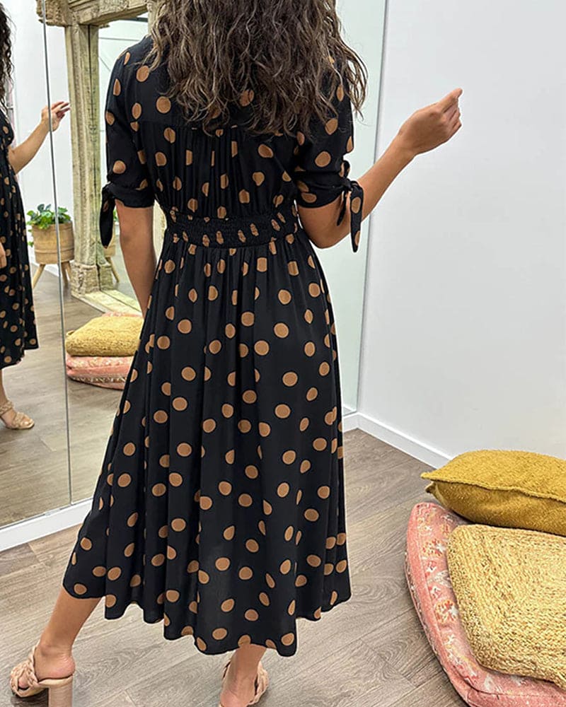 Isabella | Women's Polka Dot V-Neck Midi Dress