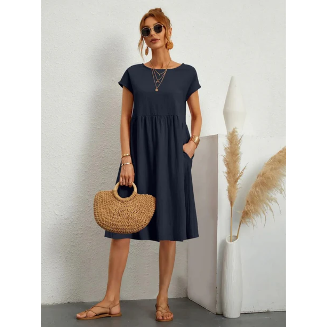 Molly | Women's Short Sleeve Midi Dress With Pockets