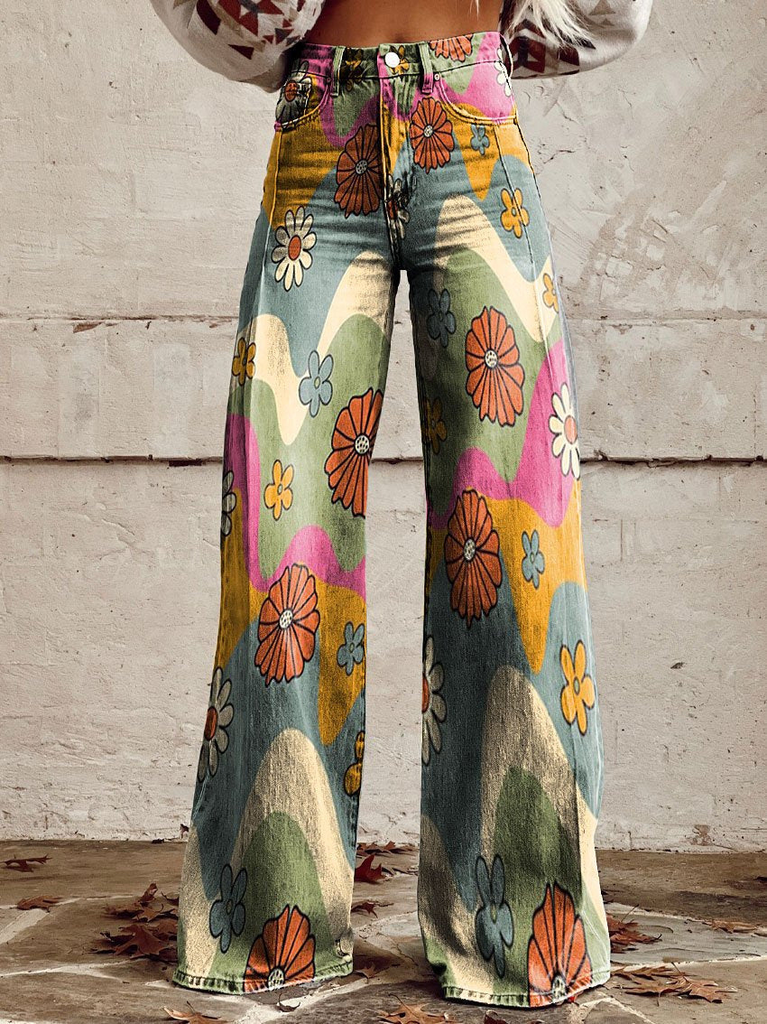 Amelia | Women's Floral Wide-Leg Flare Jeans