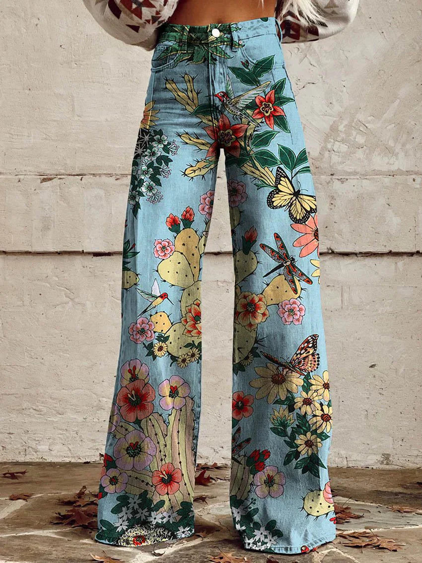 Amelia | Women's Floral Wide-Leg Flare Jeans