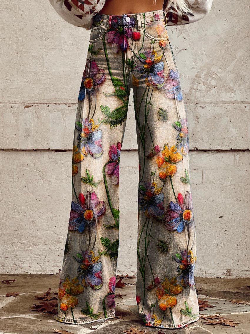 Amelia | Women's Floral Wide-Leg Flare Jeans