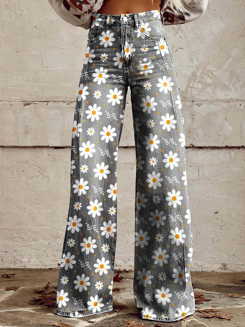 Amelia | Women's Floral Wide-Leg Flare Jeans
