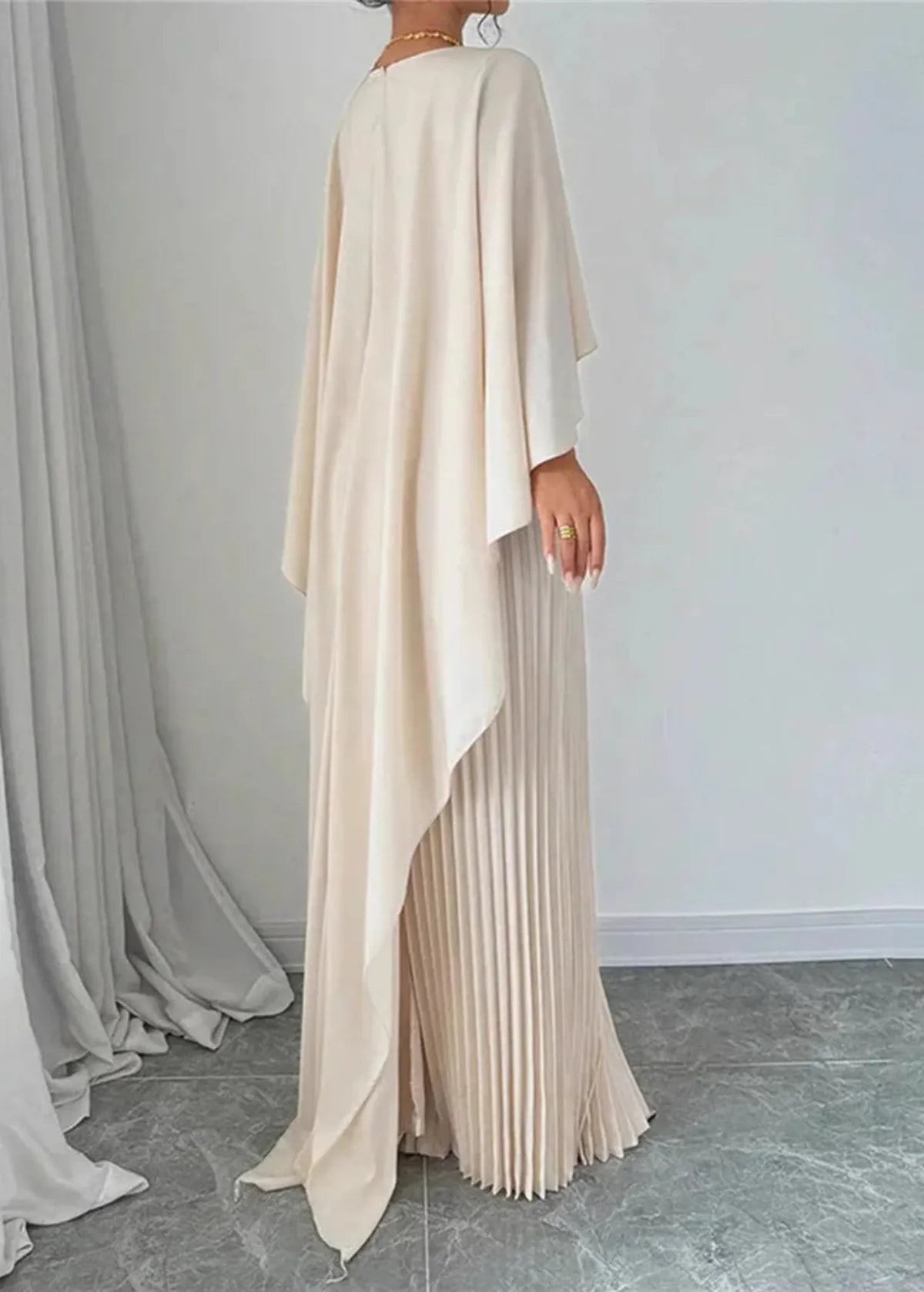 Sophie | Women's Cape Sleeve Pleated Maxi Dress
