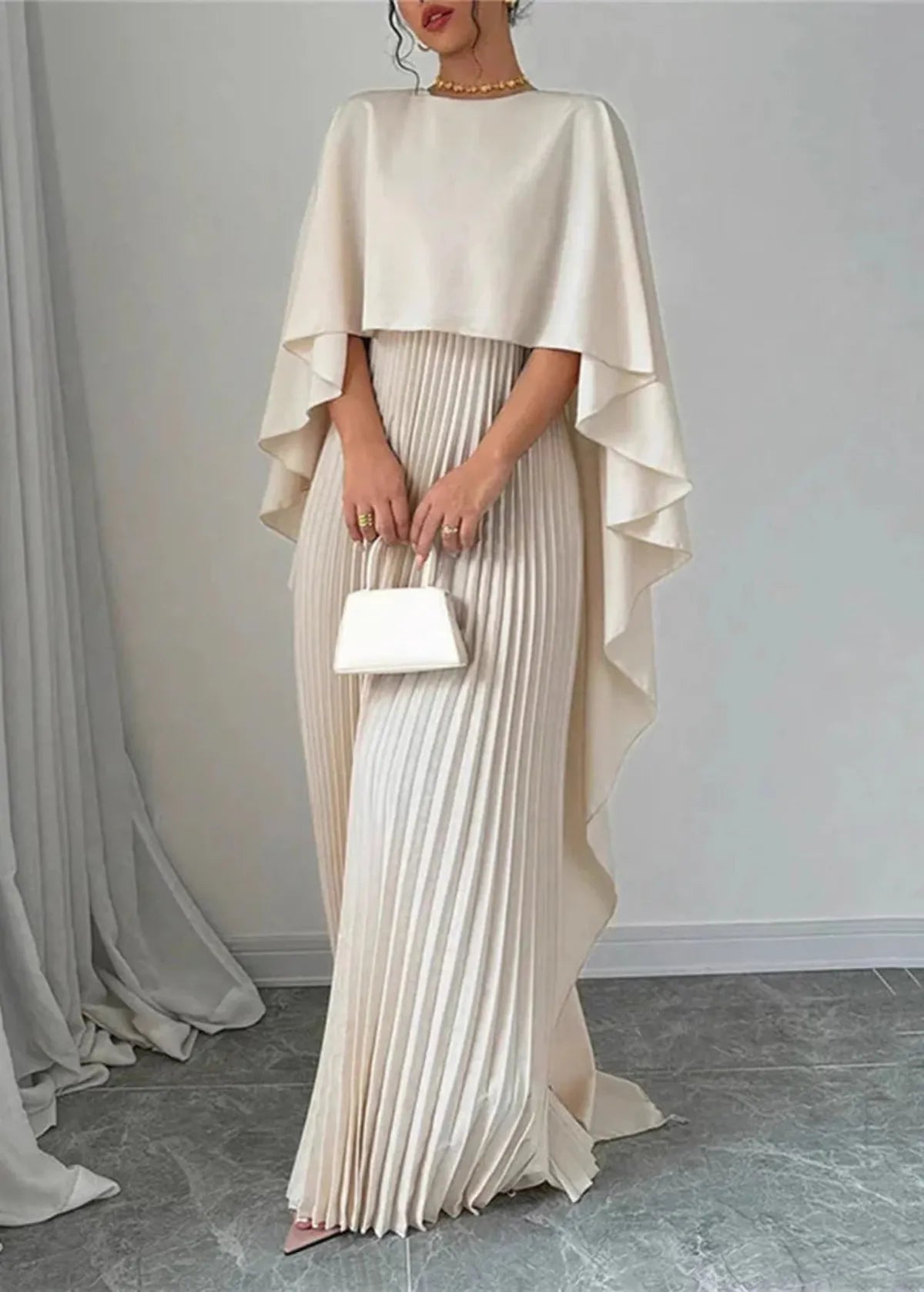 Sophie | Women's Cape Sleeve Pleated Maxi Dress