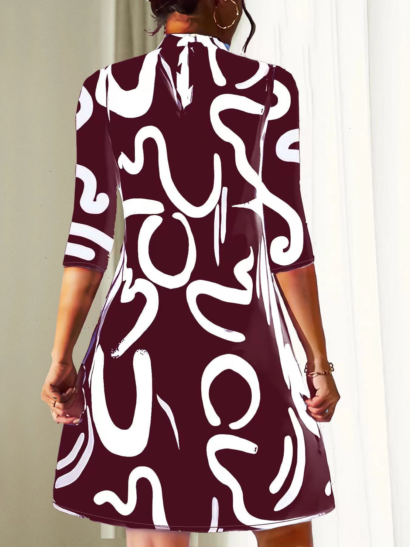 Nora | Women's Abstract Print Mock Neck Dress