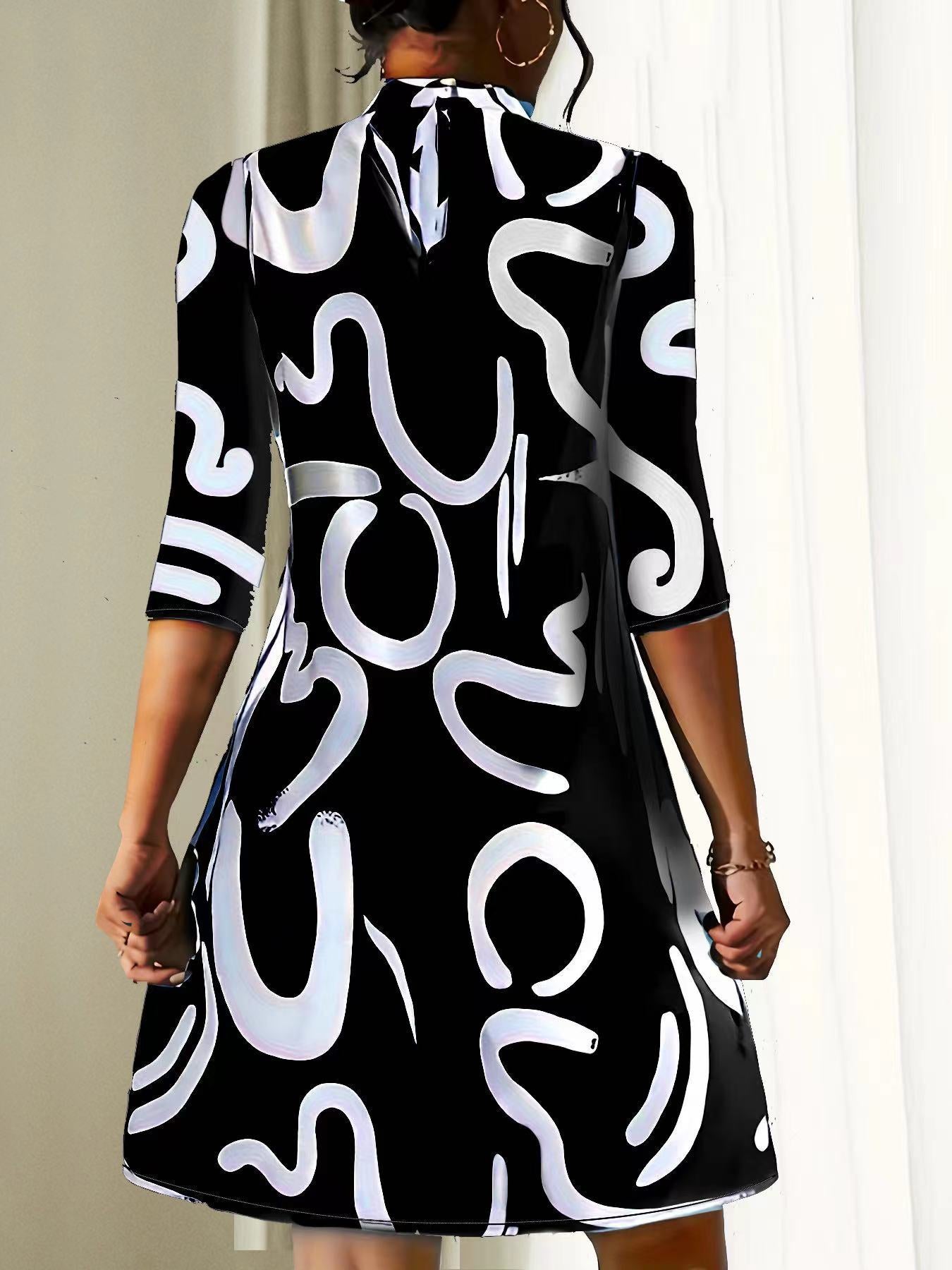 Nora | Women's Abstract Print Mock Neck Dress