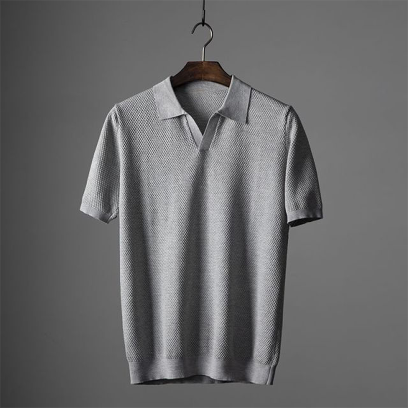 Ethan | Men's Knitted V-Neck Johnny Collar Polo Shirt