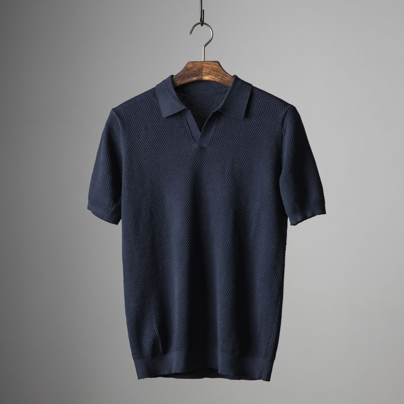 Ethan | Men's Knitted V-Neck Johnny Collar Polo Shirt