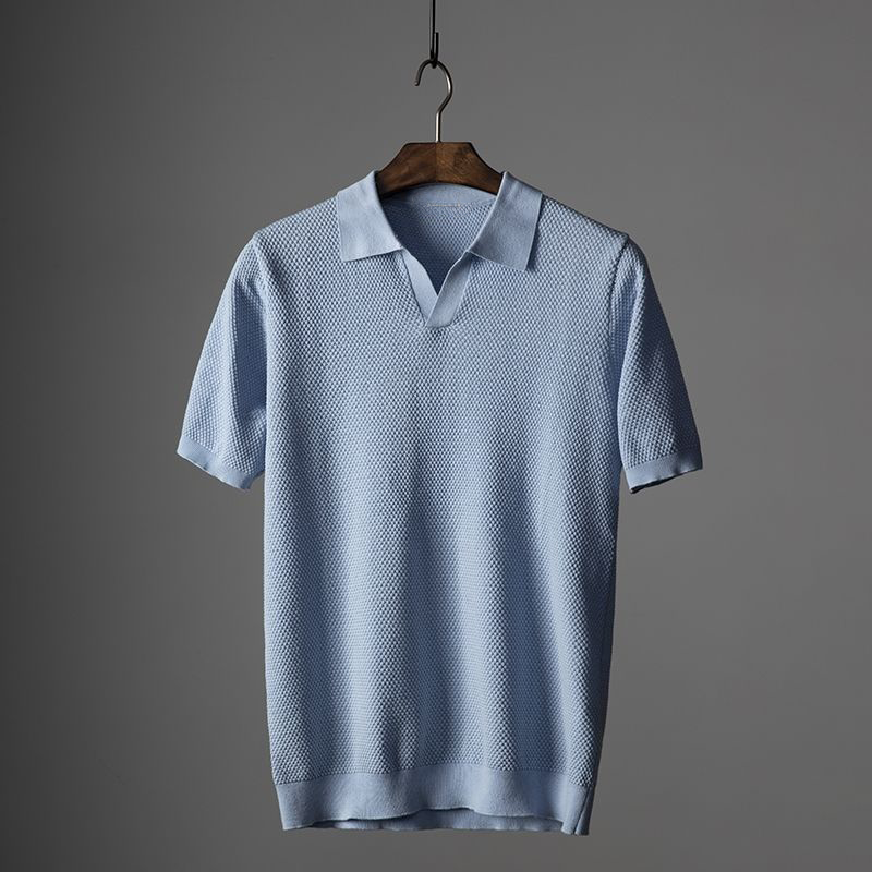 Ethan | Men's Knitted V-Neck Johnny Collar Polo Shirt