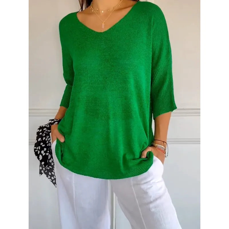 Chloe | Women's Knitted V-Neck 3/4 Sleeve Top