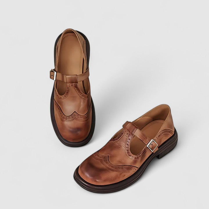 Sofia | Women's Brogue Detail T-Strap Shoes