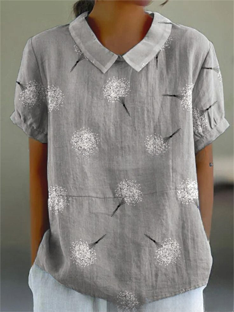 Mila | Women's Floral Print Collared Short Sleeve Blouse