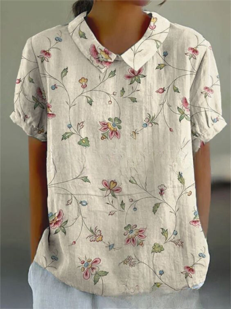Mila | Women's Floral Print Collared Short Sleeve Blouse