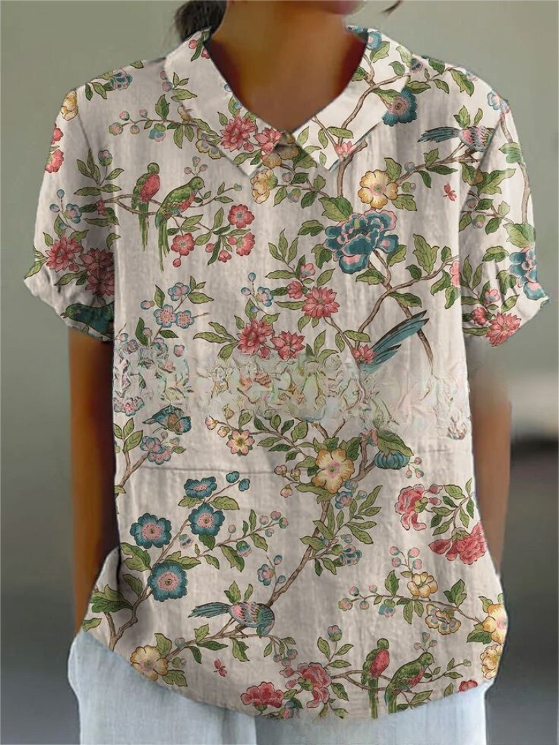 Lydia | Women's Vintage Floral Linen Blouse