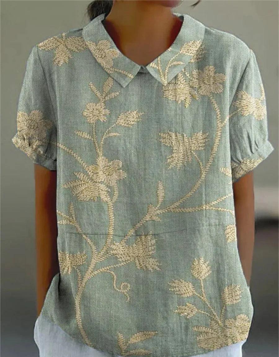 Lydia | Women's Vintage Floral Linen Blouse