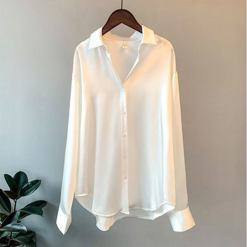 Clara | Women's Long-Sleeve Satin Button Blouse