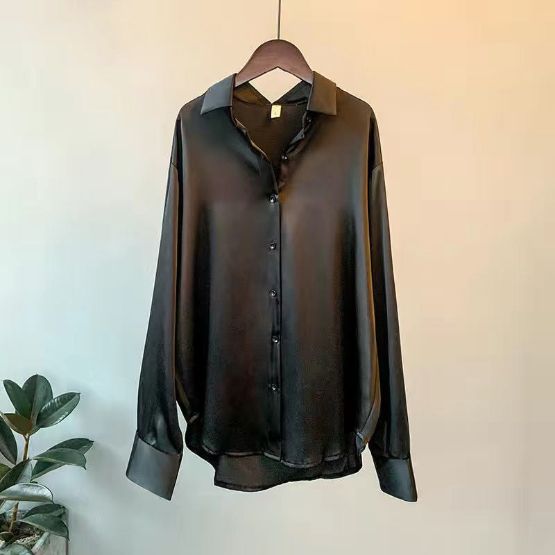 Clara | Women's Long-Sleeve Satin Button Blouse