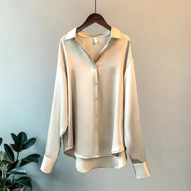 Clara | Women's Long-Sleeve Satin Button Blouse