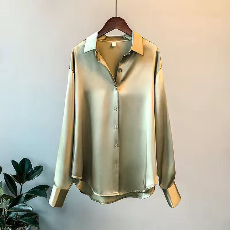 Clara | Women's Long-Sleeve Satin Button Blouse
