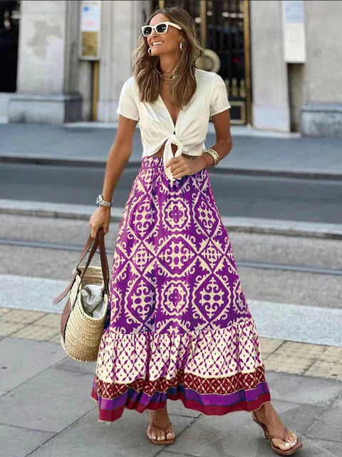 Zara | Women's Boho Printed High Waist Maxi Skirt