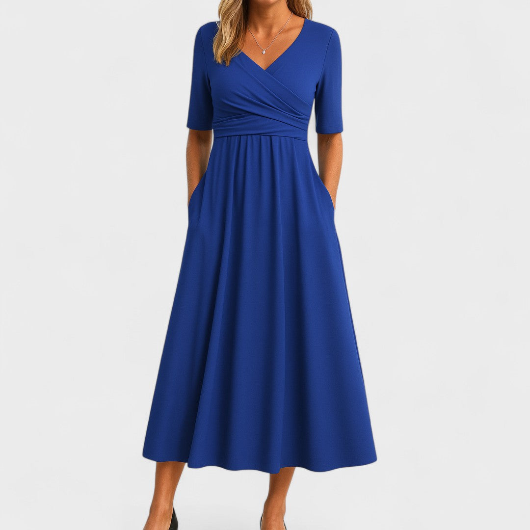 Elena | Women's V-Neck Wrap Waist Midi Dress