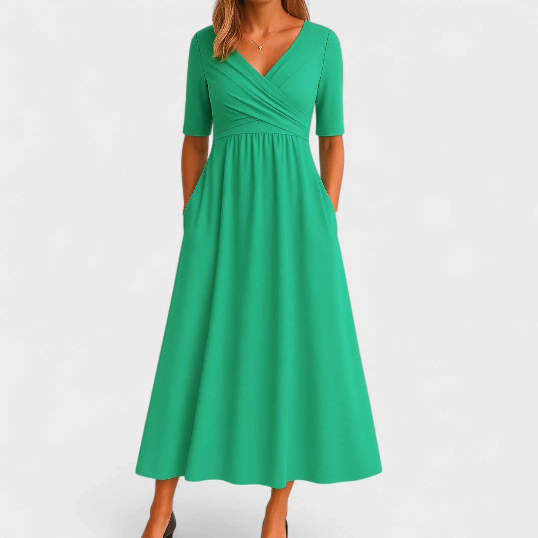 Elena | Women's V-Neck Wrap Waist Midi Dress