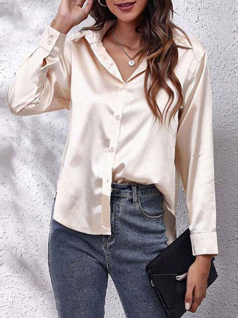 Livia | Women's Satin V-Neck Button-Up Blouse