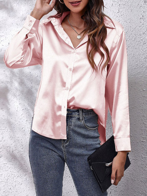 Livia | Women's Satin V-Neck Button-Up Blouse