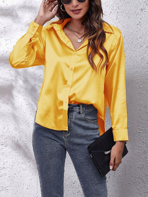 Livia | Women's Satin V-Neck Button-Up Blouse