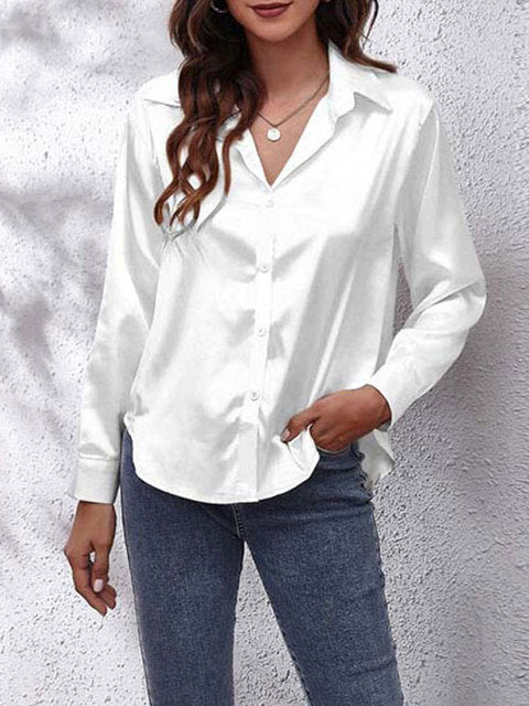 Livia | Women's Satin V-Neck Button-Up Blouse