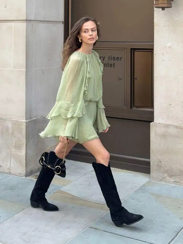 Aurora | Women's Long Sleeve Round Neck Mini Dress