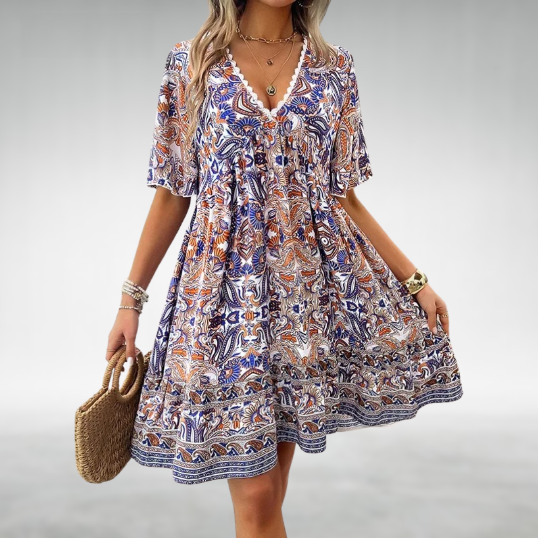Luna | Women's Boho Floral Print V-Neck Dress