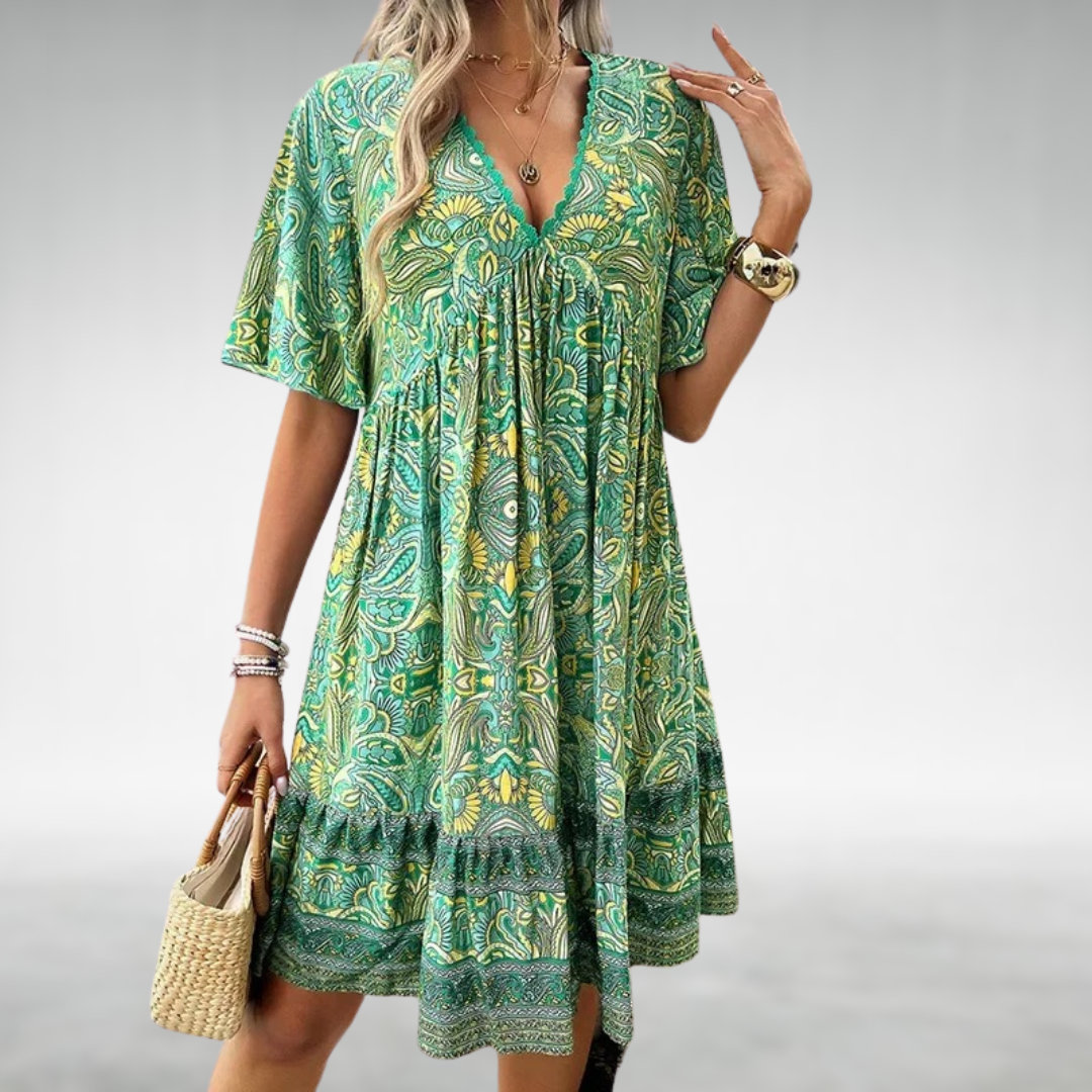 Luna | Women's Boho Floral Print V-Neck Dress