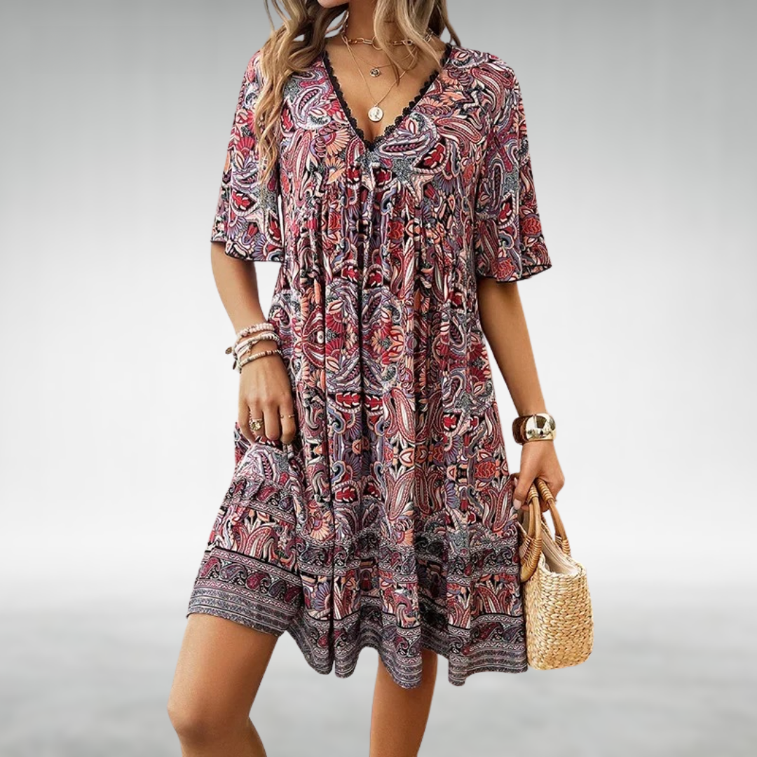 Luna | Women's Boho Floral Print V-Neck Dress