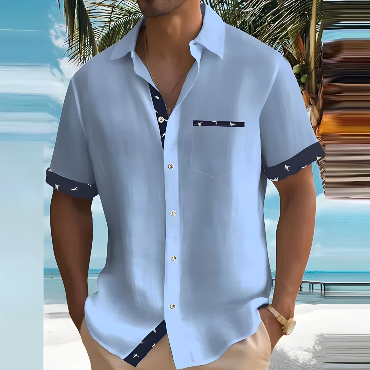 Dylan | Men's Casual Contrast Trim Beach Shirt