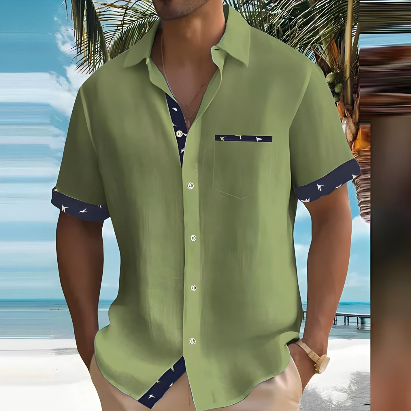 Dylan | Men's Casual Contrast Trim Beach Shirt
