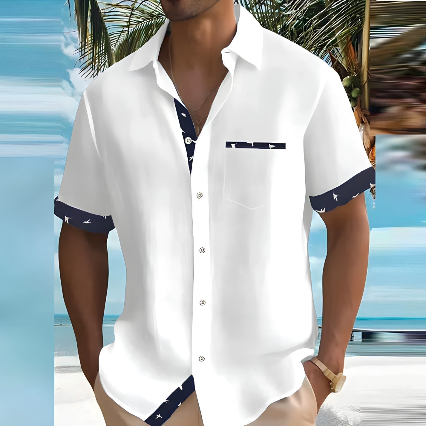 Dylan | Men's Casual Contrast Trim Beach Shirt