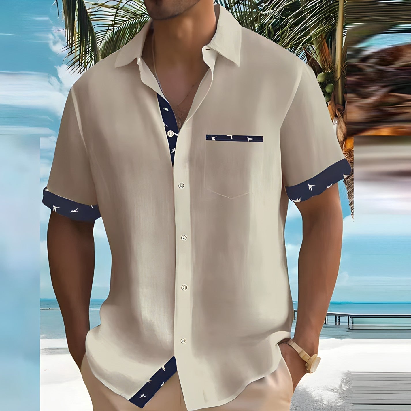 Dylan | Men's Casual Contrast Trim Beach Shirt