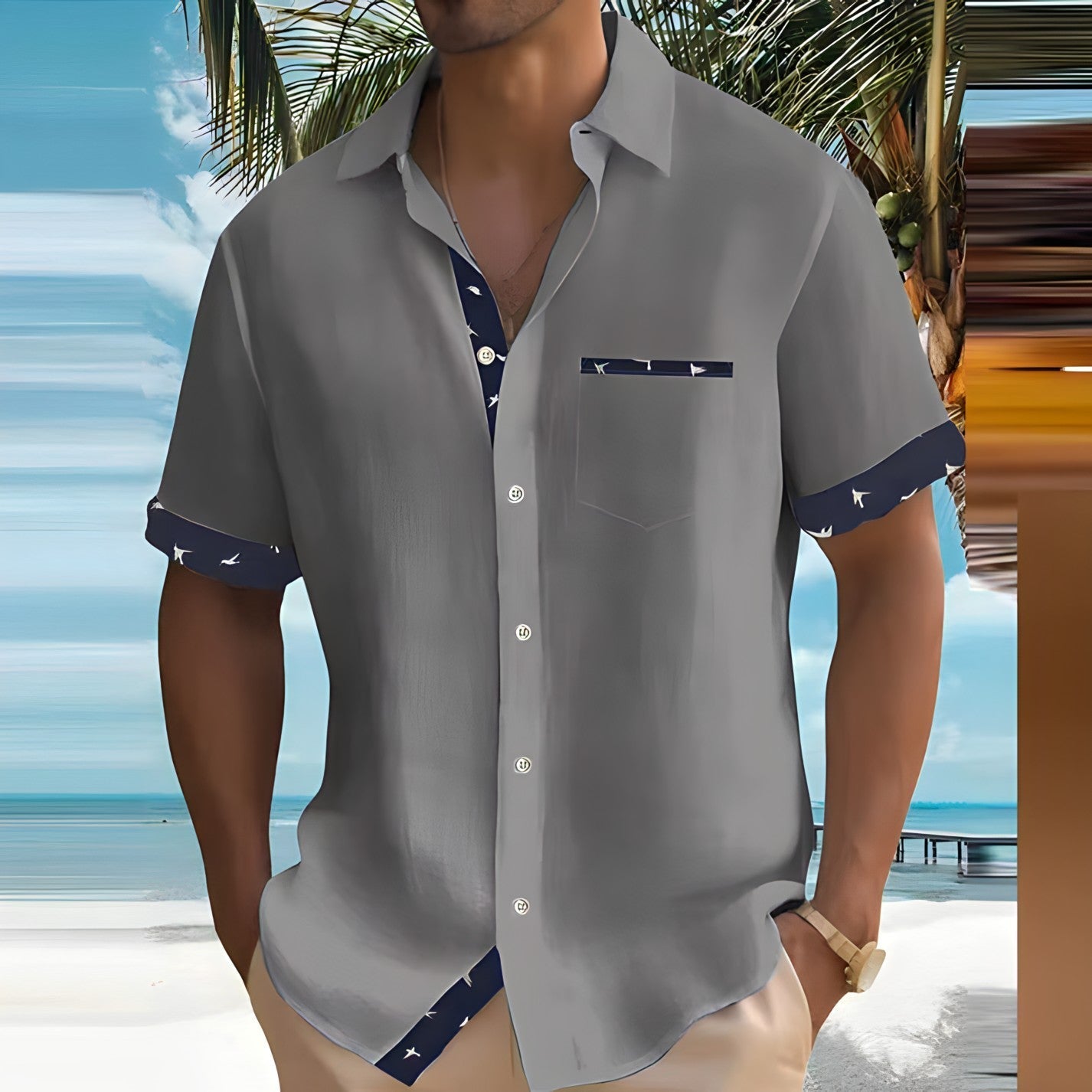 Dylan | Men's Casual Contrast Trim Beach Shirt