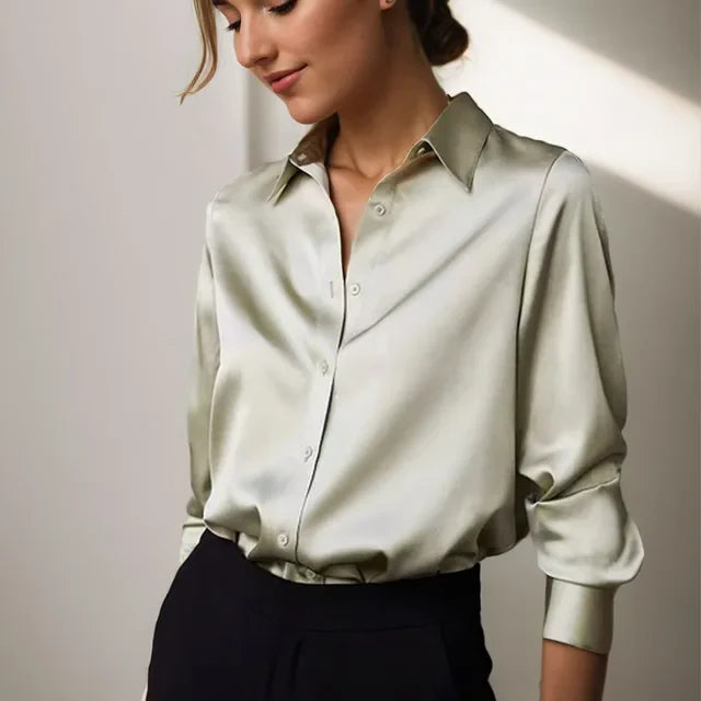 Clara | Women's Long-Sleeve Satin Button Blouse
