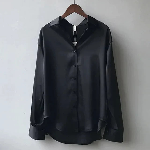 Clara | Women's Long-Sleeve Satin Button Blouse