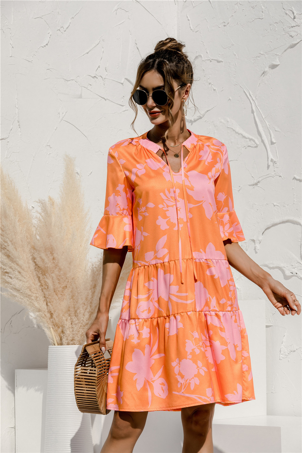 Ella | Women's V-Neck Ruffle Sleeve Mini Dress