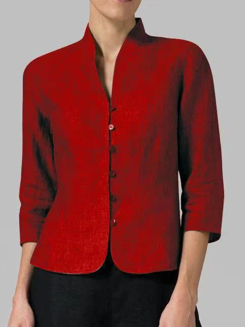 Iris | Women's Mandarin Collar Linen Blouse