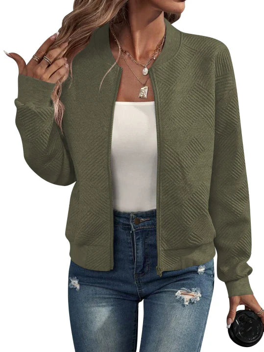 Nora | Women's Waffle Knit Bomber Jacket