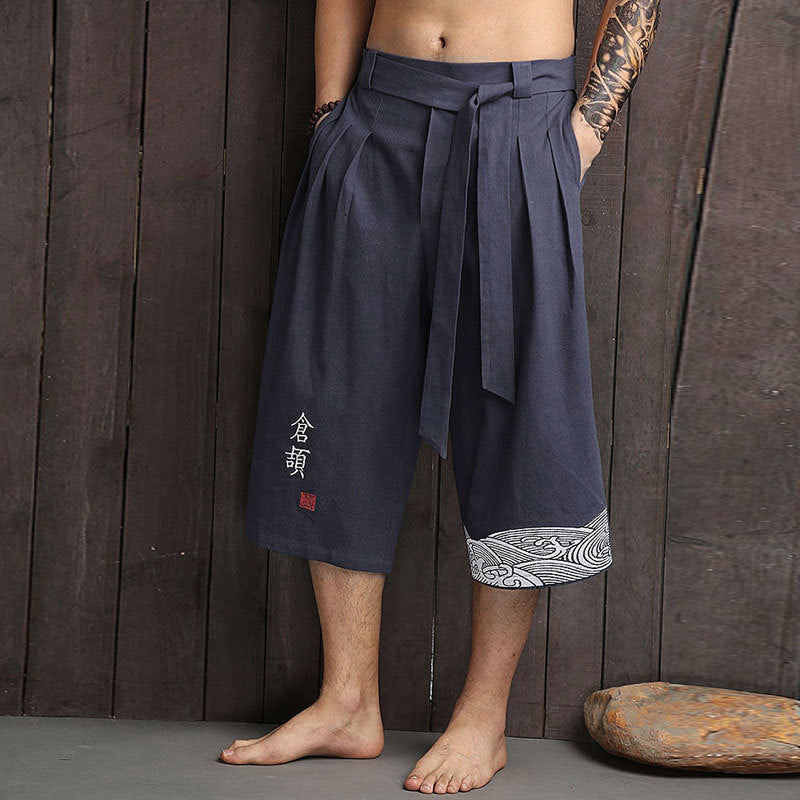 Hiro | Men's Wide-Leg Cropped Tie Waist Shorts