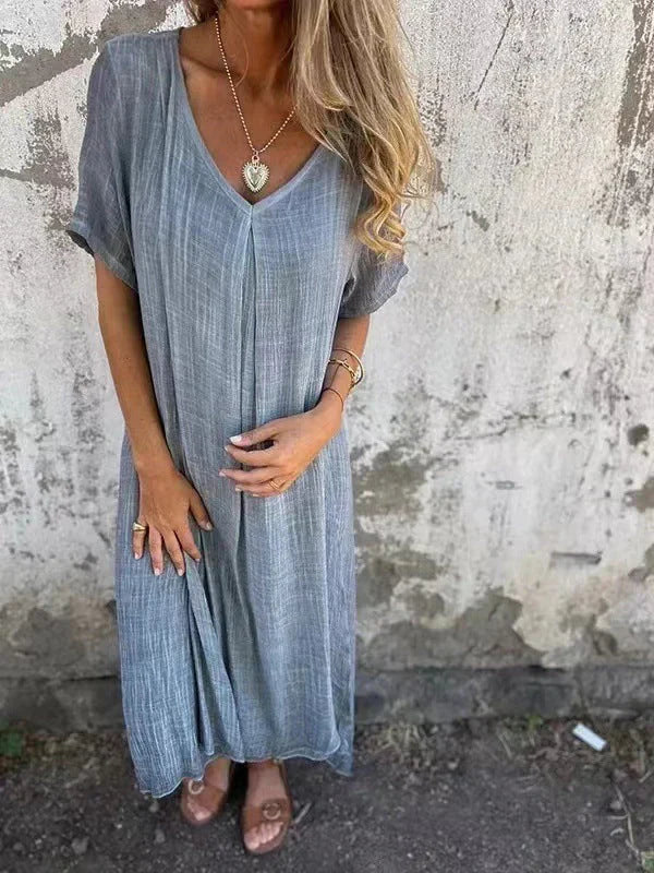 Autumn | Women's V-Neck Short Sleeve Midi Dress