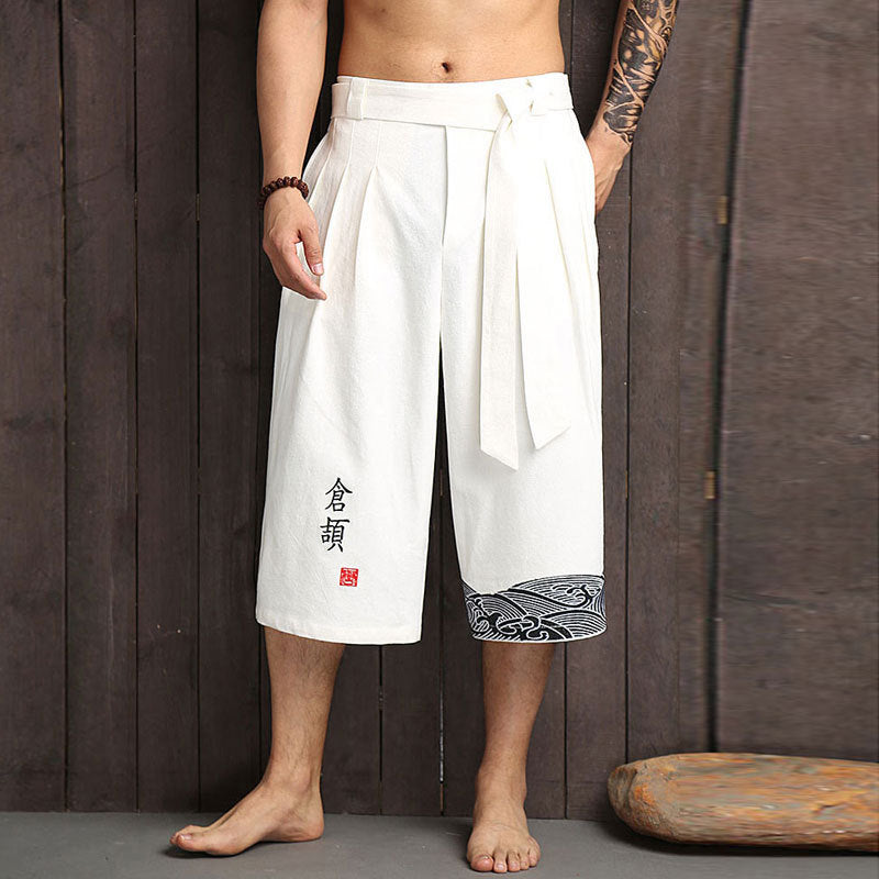 Hiro | Men's Wide-Leg Cropped Tie Waist Shorts