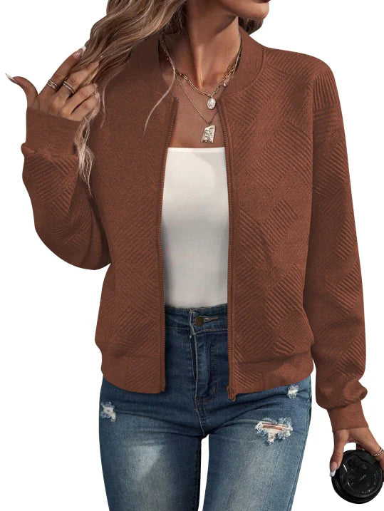 Nora | Women's Waffle Knit Bomber Jacket