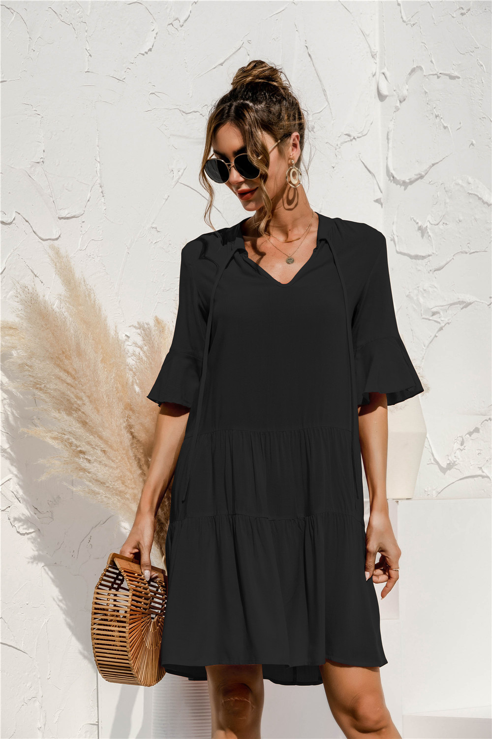 Ella | Women's V-Neck Ruffle Sleeve Mini Dress
