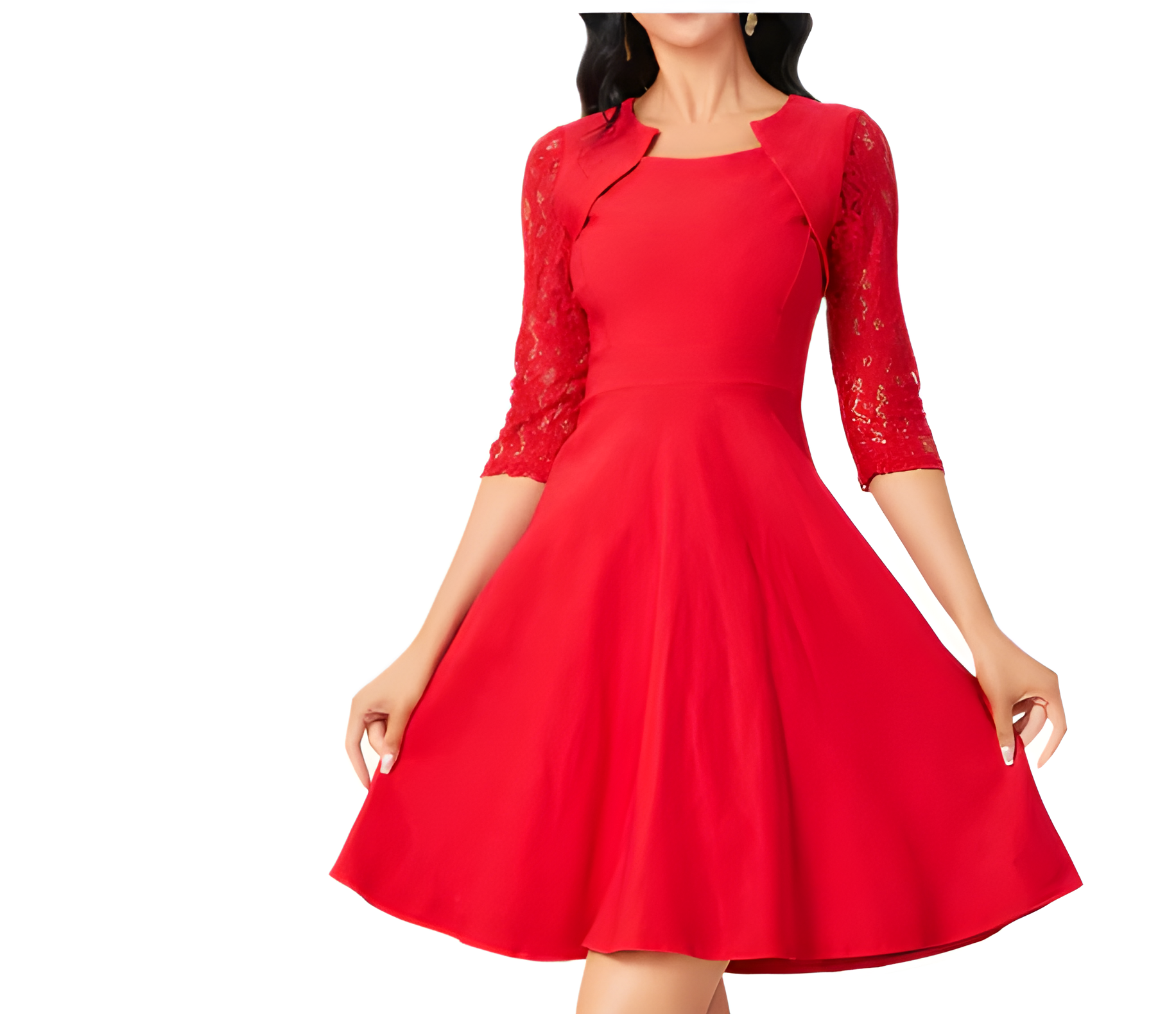 Elena | Women's Long Sleeve Round Neck Midi Dress